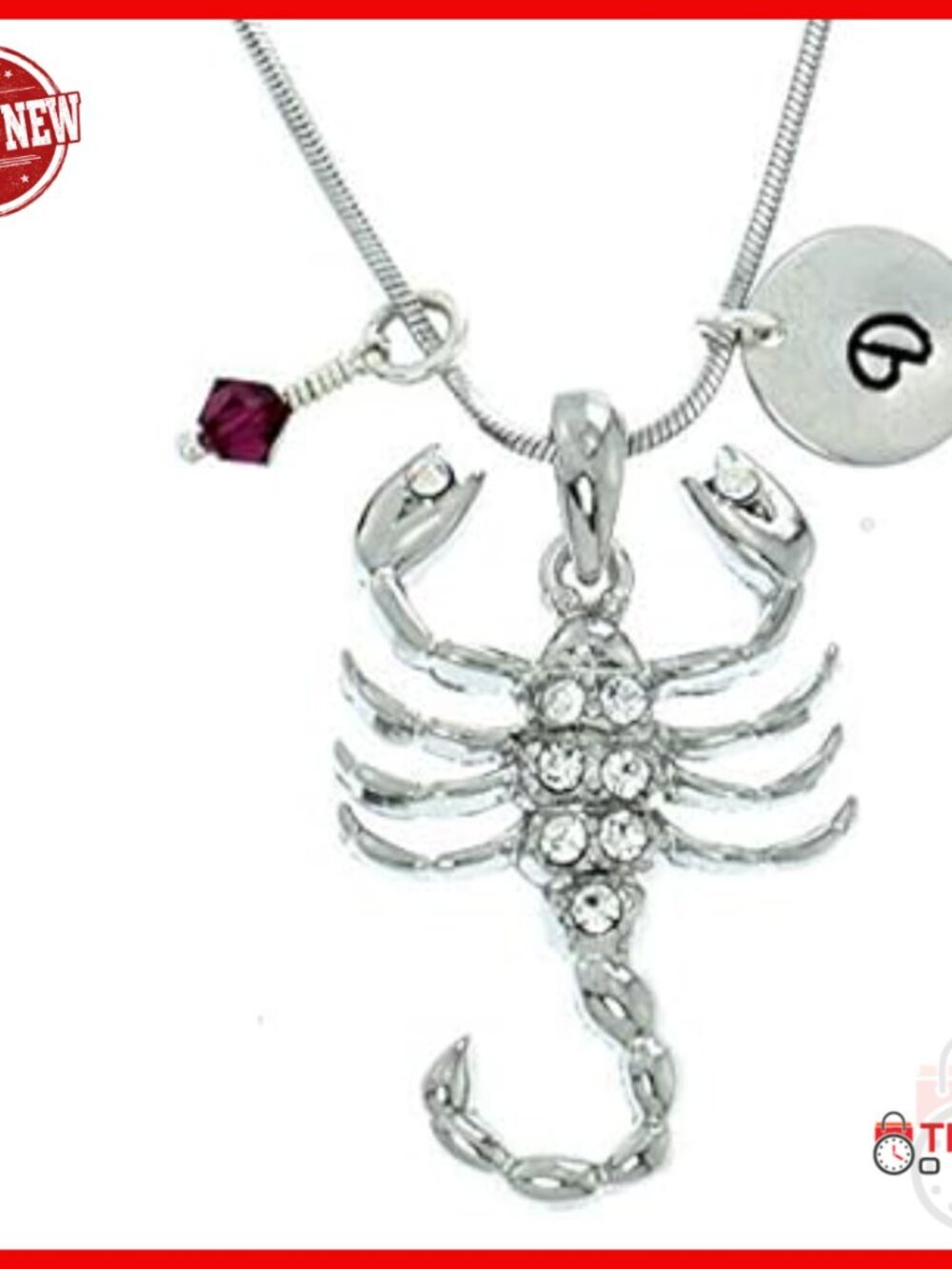 Scorpion Pendant Necklace with Birthstone and Initial Charms, Adjustable Chain